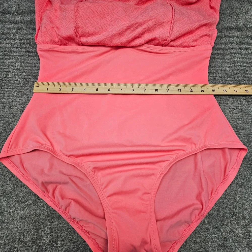 Swim Solutions Swim Dress Womens 16 Guava Pink Bow Front Tummy Control New - Picture 4 of 11